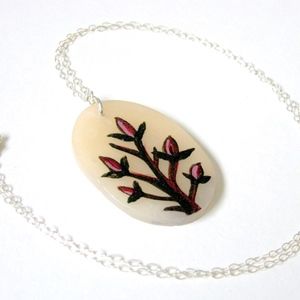 Handpainted Gothic Floral Polymer Clay Pendant
